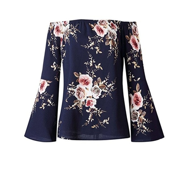 Floral Off The Shoulder Bell Sleeve Blouse - Picture 6 of 7